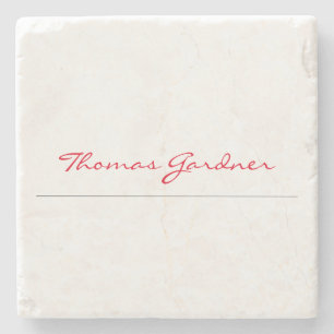 White Red Trendy Handwriting Plain Creative Modern Stone Coaster