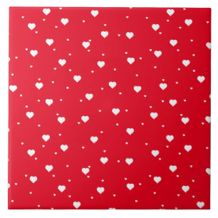 White & Red Valentines Hearts Pattern Tile
