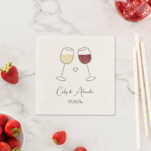 White Red Wine Glass Cheers Wedding Engagement Napkin
