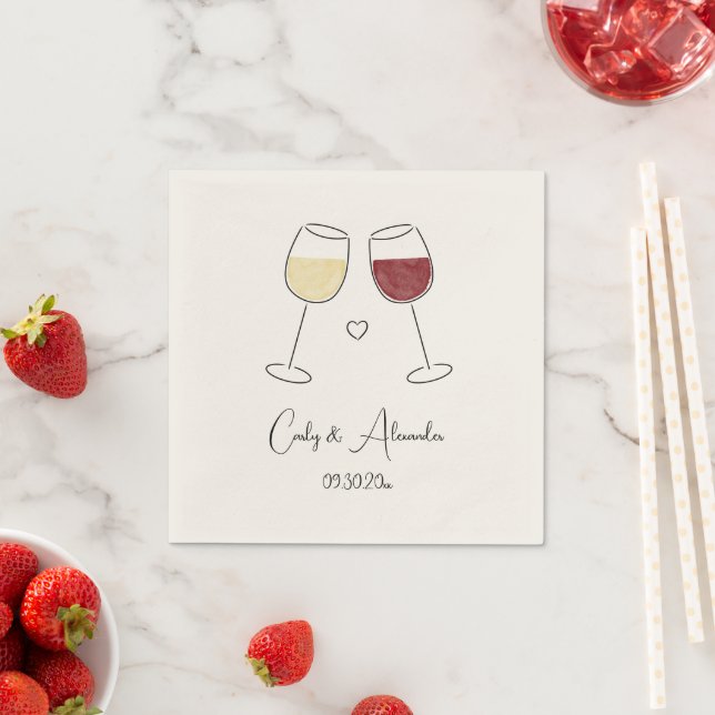 White Red Wine Glass Cheers Wedding Engagement Napkin (Insitu)