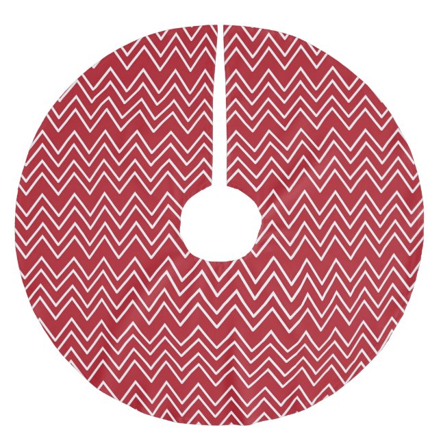 White Red Winter Festive Brushed Polyester Tree Skirt (Front)