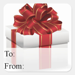 White Red Wrapped Christmas Present Gift Tag
