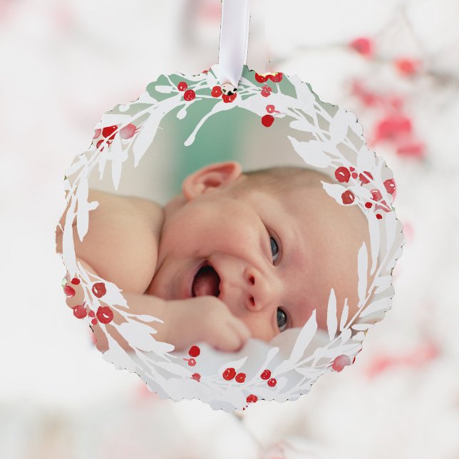 white red wreath new baby ornament card (Creator Uploaded)