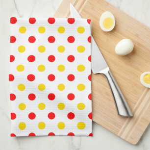 White Red Yellow Polka Dots Design Kitchen Towel