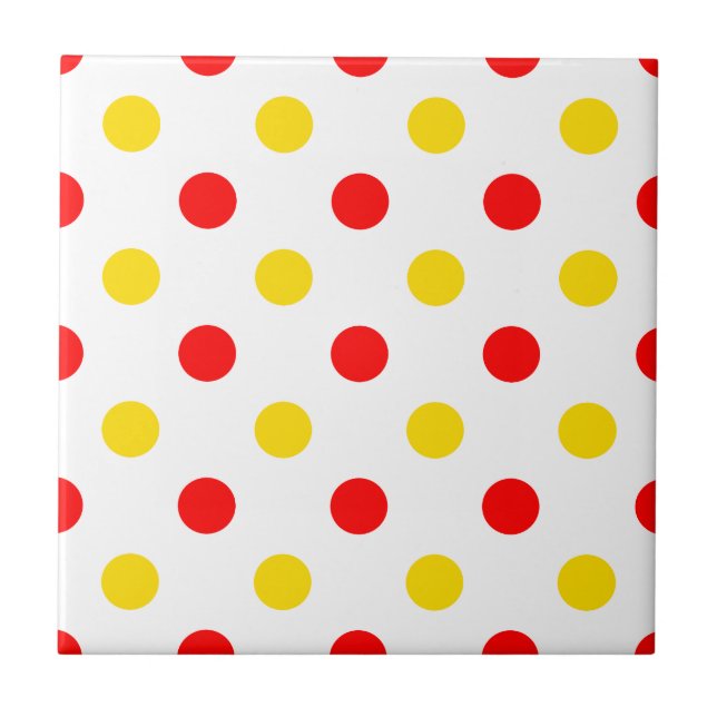 White Red Yellow Polka Dots Design  Tile (Front)