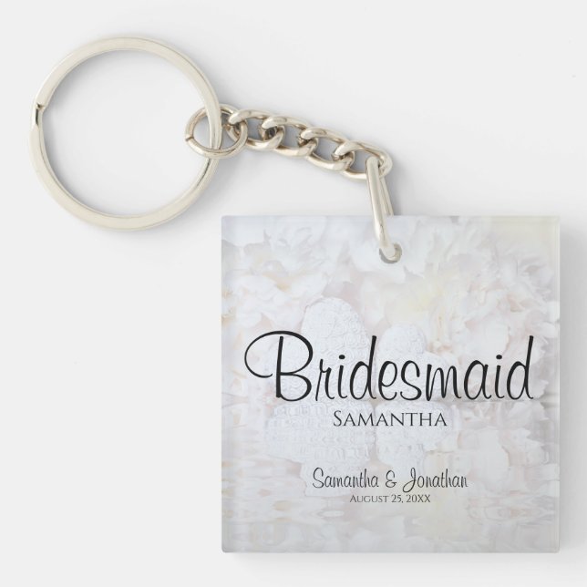 White Reflections Bridesmaid Wedding Favour Keychain (Front)