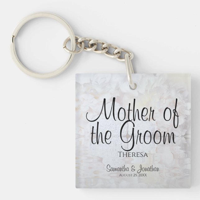 White Reflections Mother of the Groom Wedding Keychain (Front)