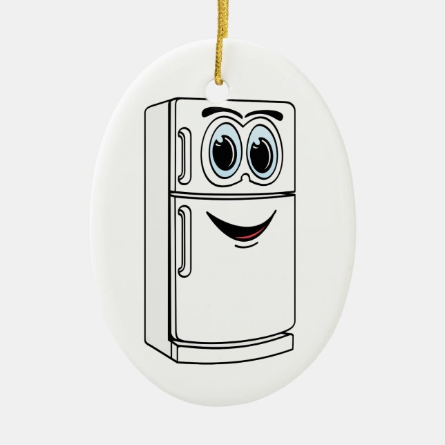 White Refrigerator Cartoon Ceramic Ornament (Front)