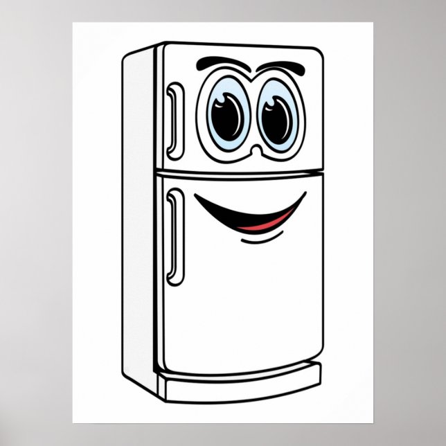 White Refrigerator Cartoon Poster (Front)