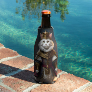 White Regal Cat Dressed In Renaissance Outfit, Bottle Cooler