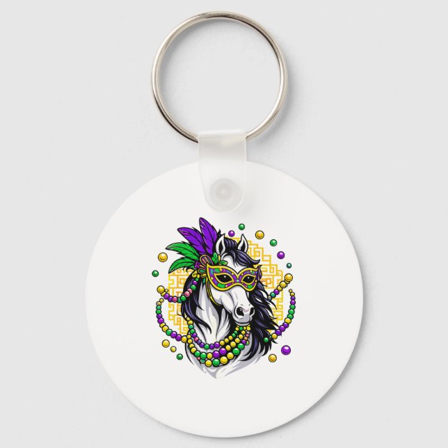 White Regal Mardi Horse Masquerade Carnival Lunar  Keychain (Front)