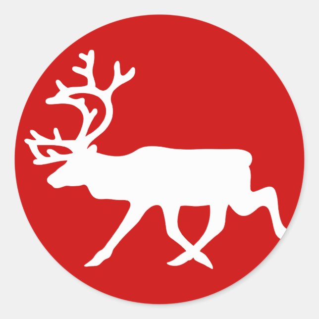 White Reindeer / Caribou Silhouette Classic Round Sticker (Front)