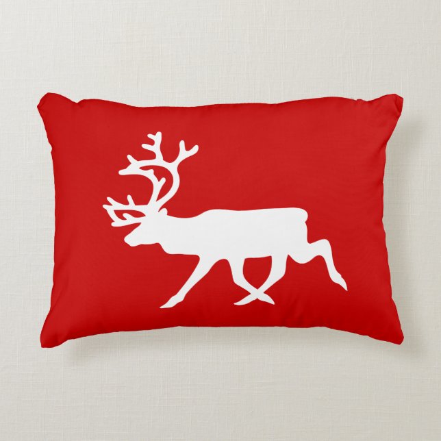 White Reindeer / Caribou Silhouette Decorative Pillow (Front)