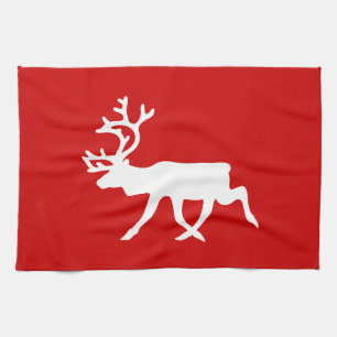 White Reindeer / Caribou Silhouette Kitchen Towel