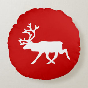 White Reindeer / Caribou Silhouette Round Pillow