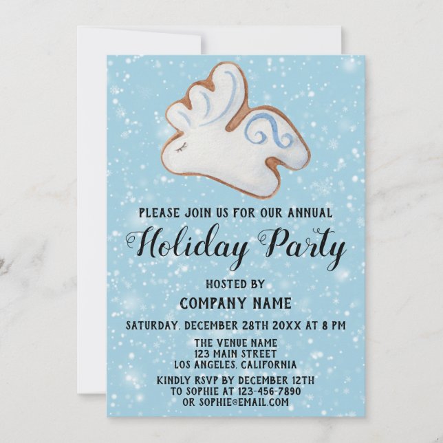 White Reindeer Cookie Snow Company Holiday Party Invitation (Front)