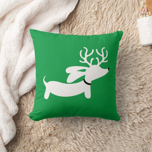 White Reindeer Dachshund Throw Pillow (Blanket)