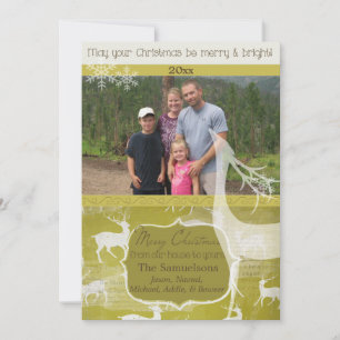 White Reindeer on Green Photo Holiday Card
