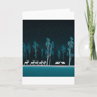 White Reindeer, Snowy Cabin, Moonlit Night Holiday Card
