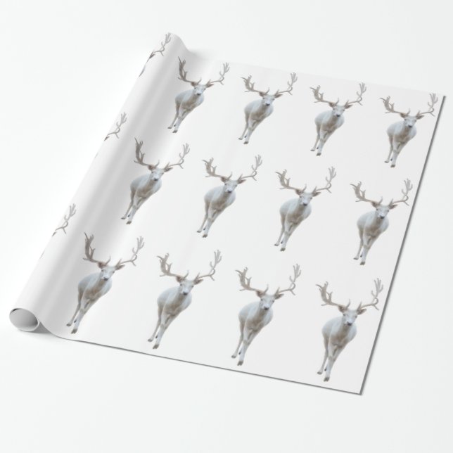 White Reindeer Wrapping Paper (Unrolled)