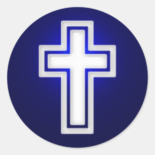 White Religious Cross   Christian Classic Round Sticker