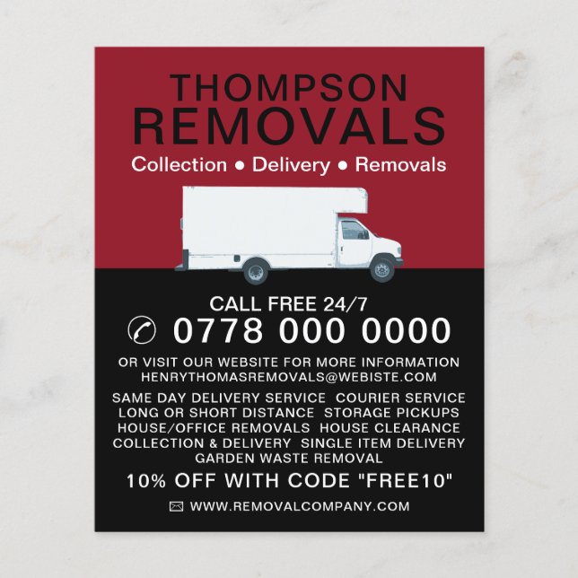 White Removal Van, Removal Company Advertising Flyer (Front)
