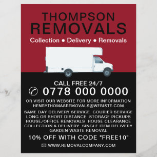 White Removal Van, Removal Company Advertising Flyer