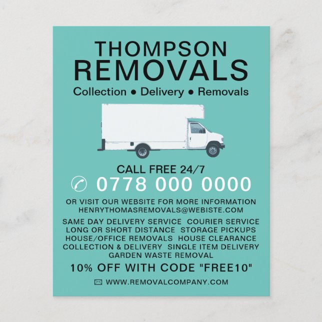 White Removal Van, Removal Company Advertising Flyer (Front)