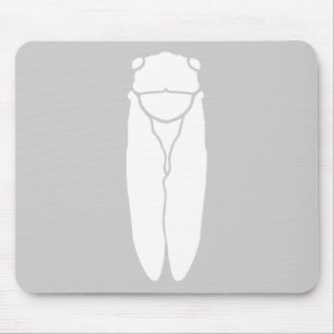 White Retro Cicada Insect Print Mouse Pad