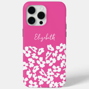 White Retro Dogwood Flowers Custom Name iPhone 15 Pro Max Case