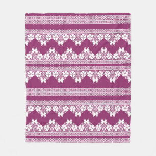 White Retro Lace  butterflies Burgundy Fleece Blanket