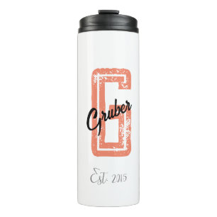 White Retro Minimalist Modern Monogram Name Thermal Tumbler