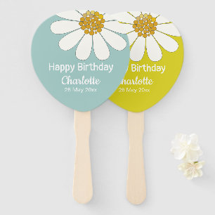 White Retro Modern Daisy Flower Custom Birthday    Hand Fan