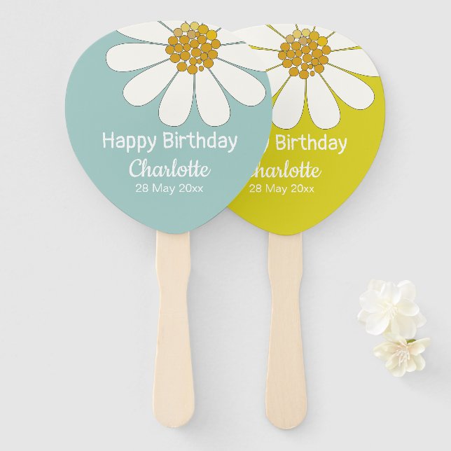 White Retro Modern Daisy Flower Custom Birthday    Hand Fan (Front and Back)