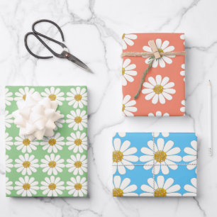 White Retro Modern Daisy Flower Pattern Custom    Wrapping Paper Sheet