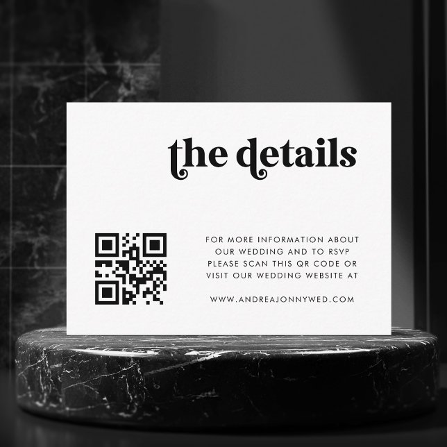 White Retro Script QR Code Simple Wedding Details Enclosure Card (Creator Uploaded)