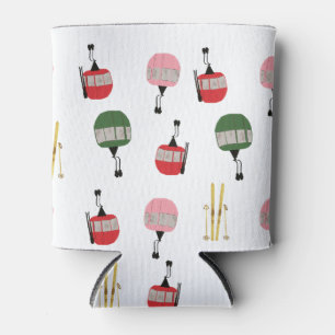 White Retro Ski Lift Gondola Winter Skiing  Can Cooler