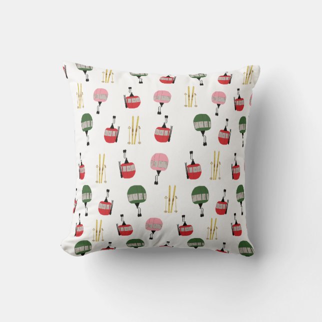 White Retro Ski Lift Gondola Winter Skiing  Throw Pillow (Front)