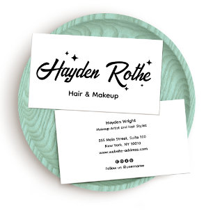 White Retro Typography  Makeup and Hair Stylist Business Card