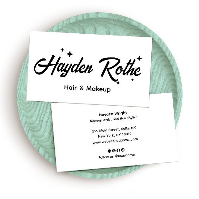 White Retro Typography  Makeup and Hair Stylist Business Card (Creator Uploaded)