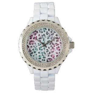 White Rhinestone Leopard Print Watch