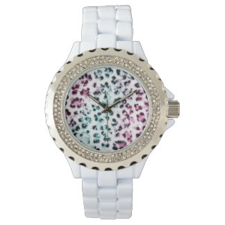 White Rhinestone Leopard Print Watch