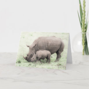 White Rhino & Baby Greeting Card