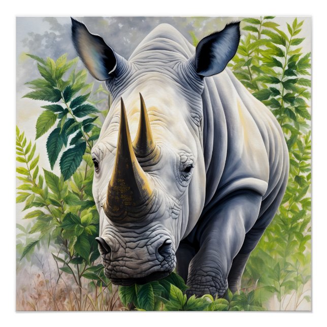 White Rhino Botanical Painting Poster (Front)