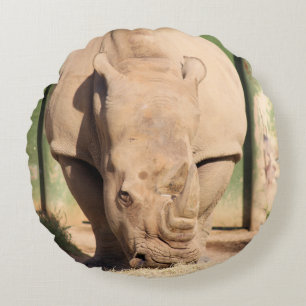 White Rhino Round Pillow