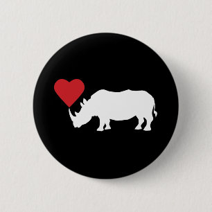 White-Rhino-With-Heart 2 Inch Round Button