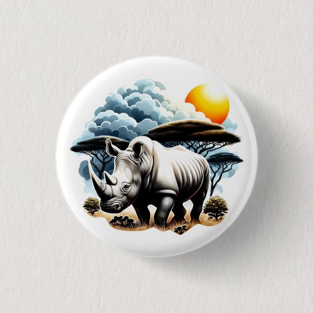 White Rhinoceros  1 Inch Round Button (Front)