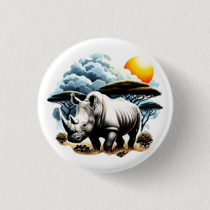White Rhinoceros 1 Inch Round Button