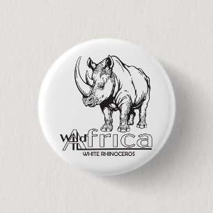 White rhinoceros or rhino. Wild Africa 1 Inch Round Button