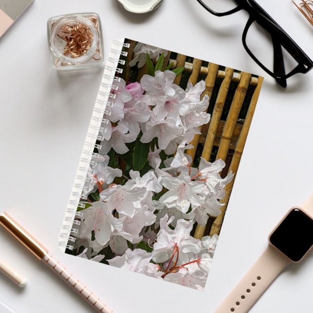 White Rhododendron Blooms and Bamboo Fence Floral Notebook (In Situ)
